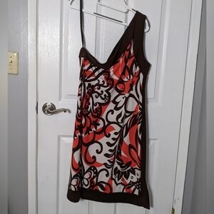 Bisou Bisou One Shoulder Dress - Red and Brown